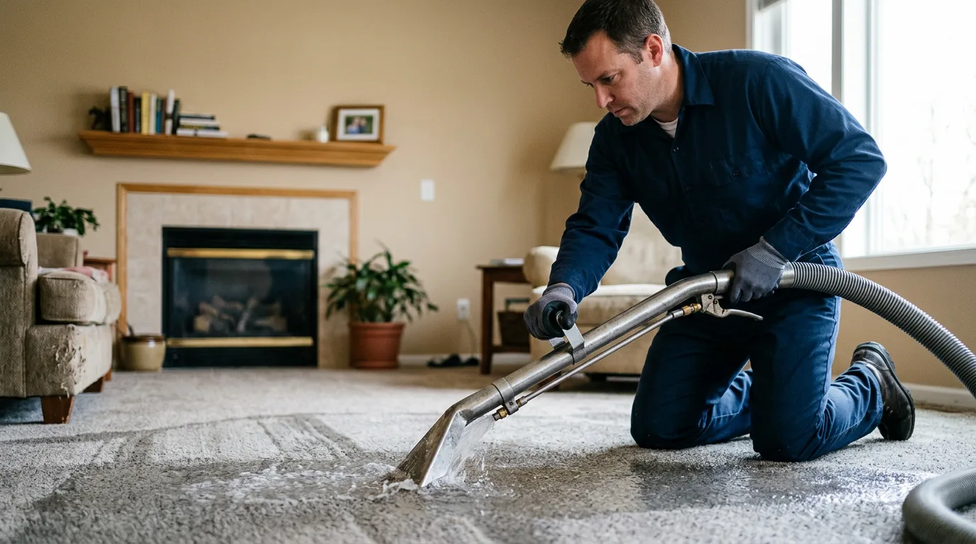Water damage restoration technician working near Redlands, CA